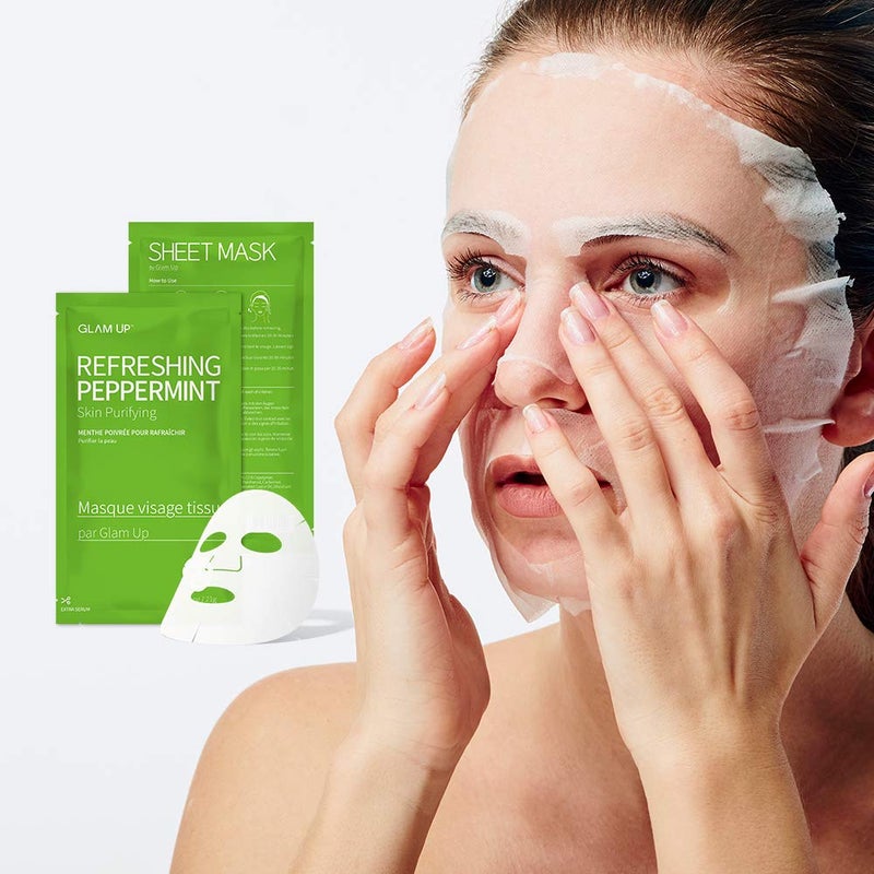 GLAM UP Sheet Mask Refreshing Peppermint (10 sheets) - Calming, Pore Tightening - Image 3